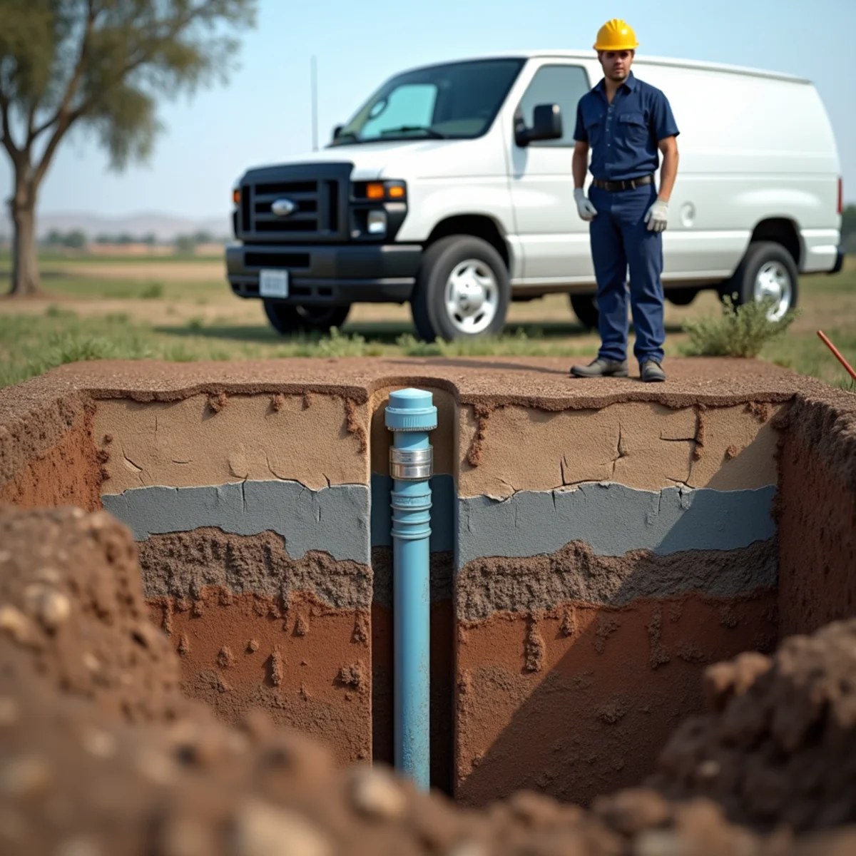 Cross-section illustration of a slab leak in expansive Inland Empire soil