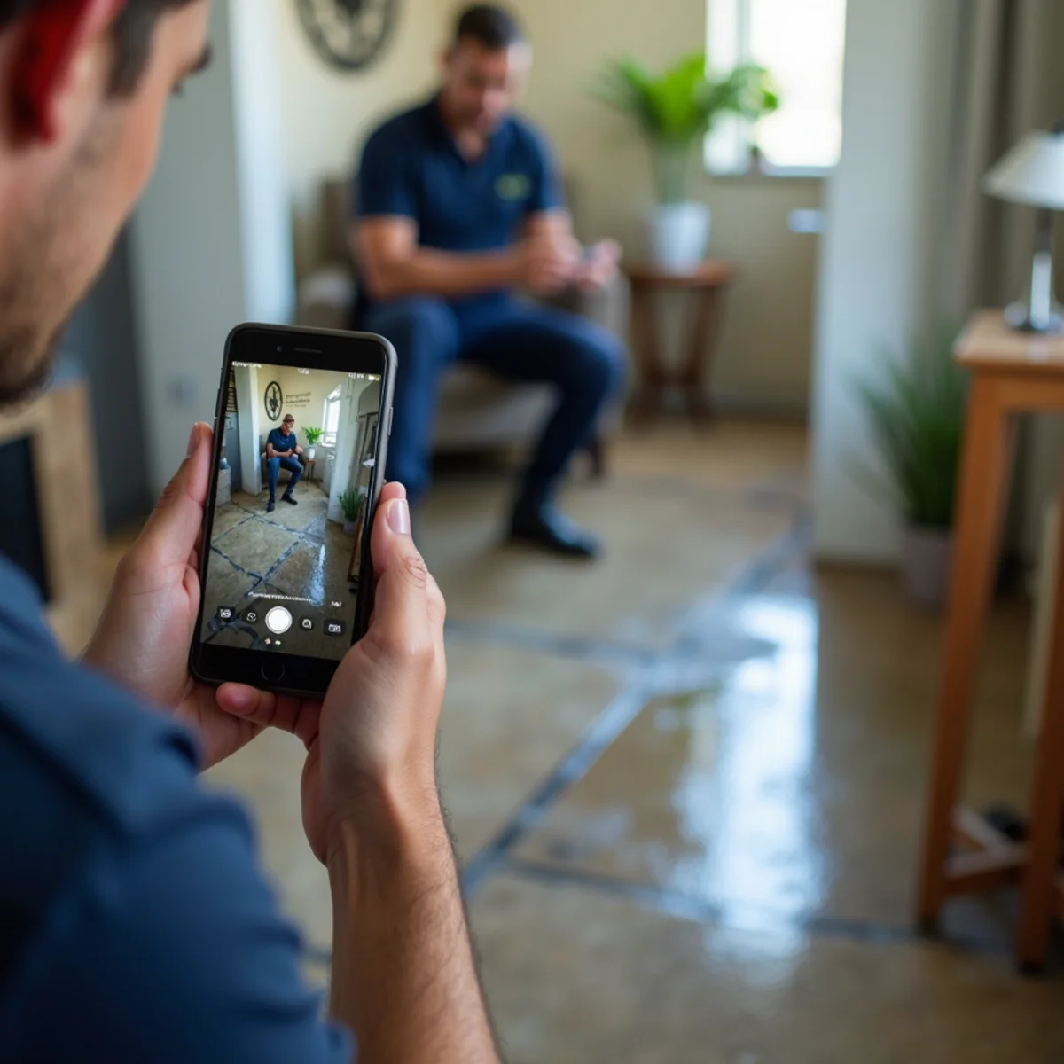 Homeowner documenting a slab leak for an insurance claim in California