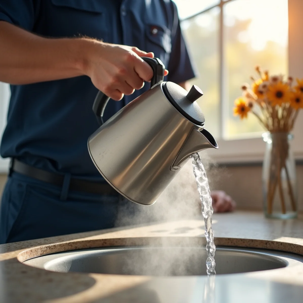 Flush drains with hot water — prevent clogged drains illustration