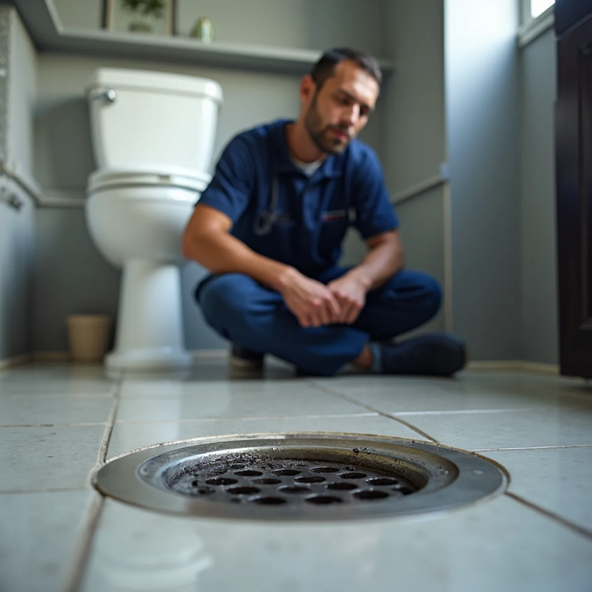 Floor drain with early signs of a sewage backup in an Inland Empire home
