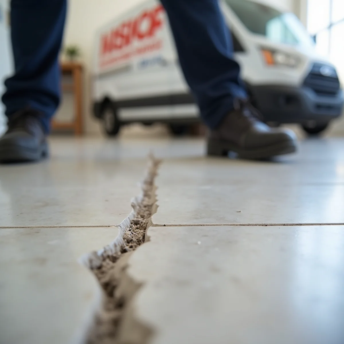 Cracks in flooring or foundation — signs of a slab leak illustration