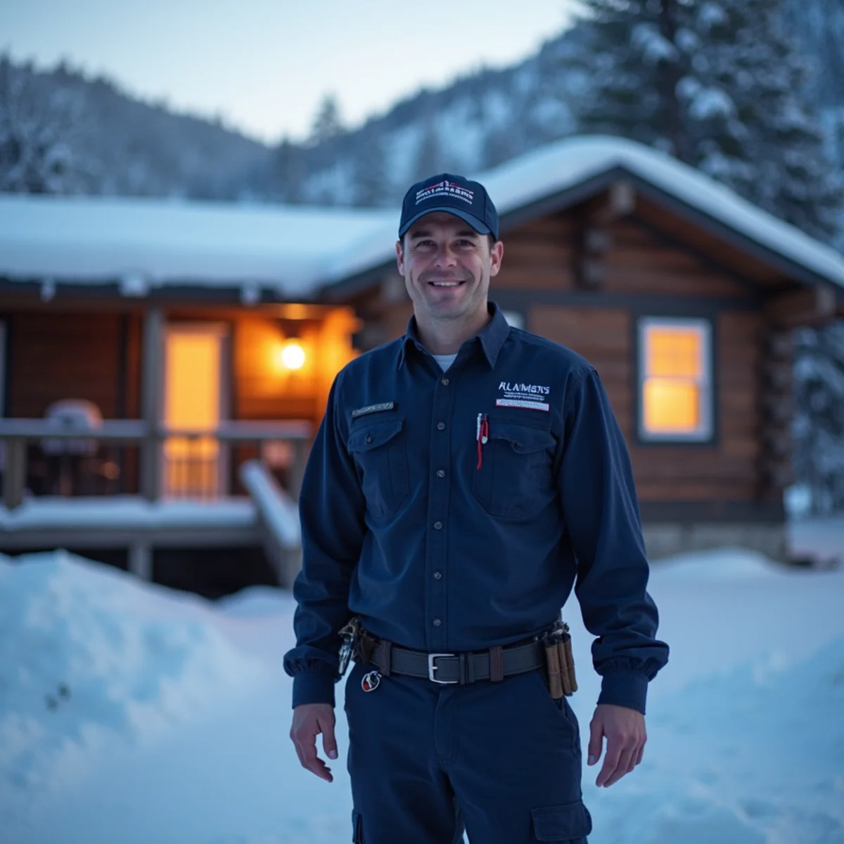 Snow-covered mountain cabin in Big Bear requiring plumbing winterization