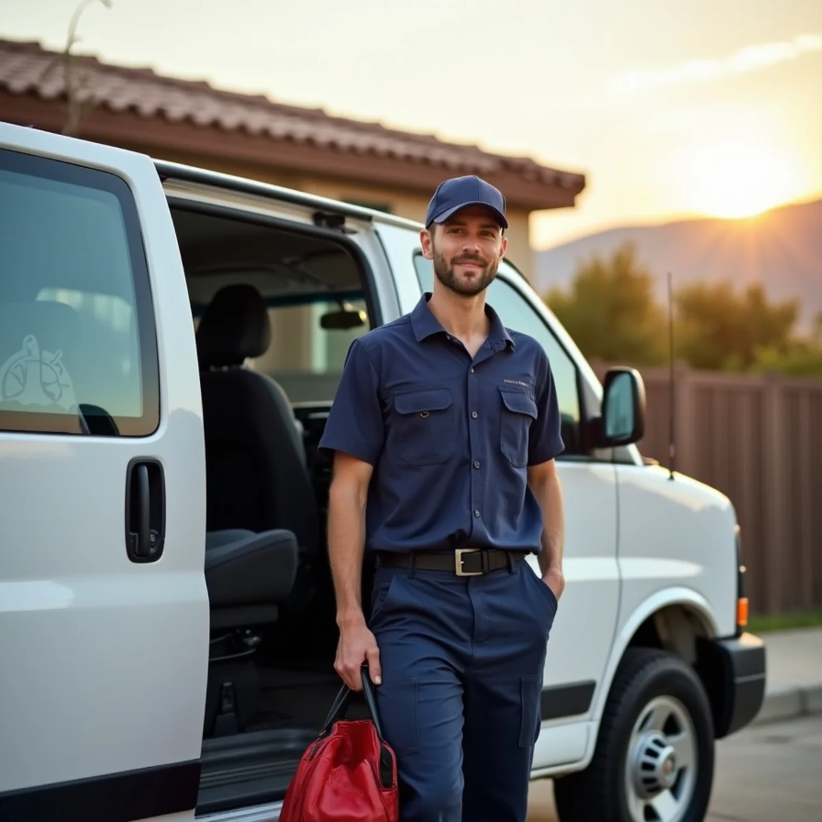 Licensed Rialto, CA plumber arriving at a home for same-day service