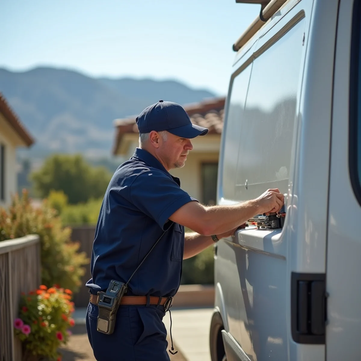 Licensed plumber providing service at a home in Highland, CA