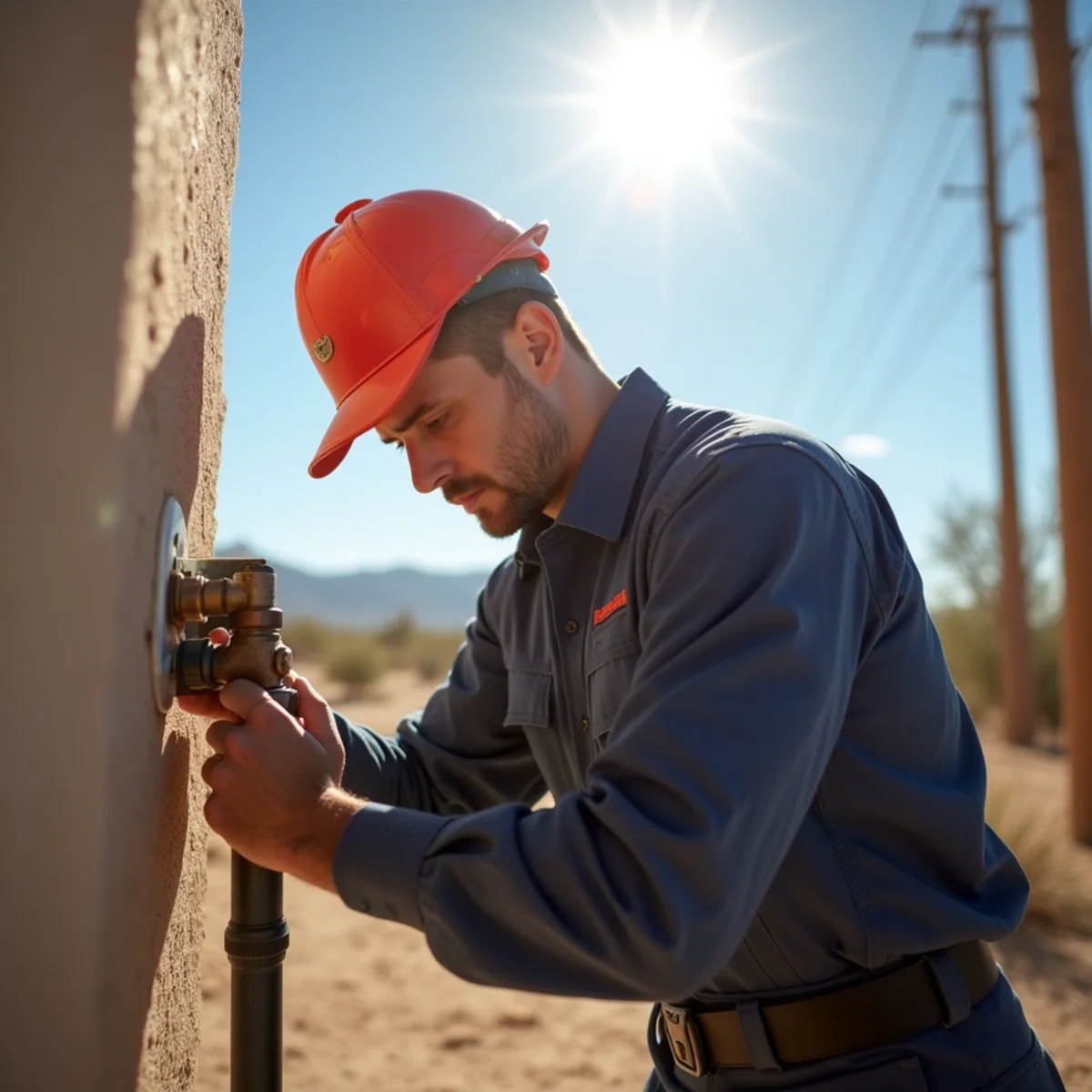 Licensed plumber providing service at a home in Needles, CA